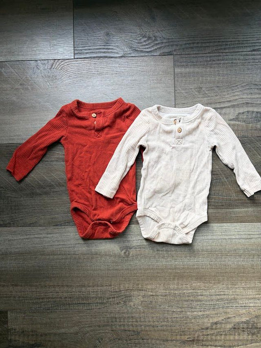 Cat & Jack, 12m, Tan and Burnt Orange two long sleeve onesie 12 Months