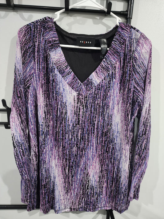 axcess, XL, Dress Shirt Purple & Black, flowy, 3/4 length sleeve Women's - XL