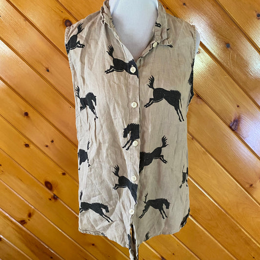 True grit made in USA Horse stallion mustang sleeveless shirt linen?? Women's - L