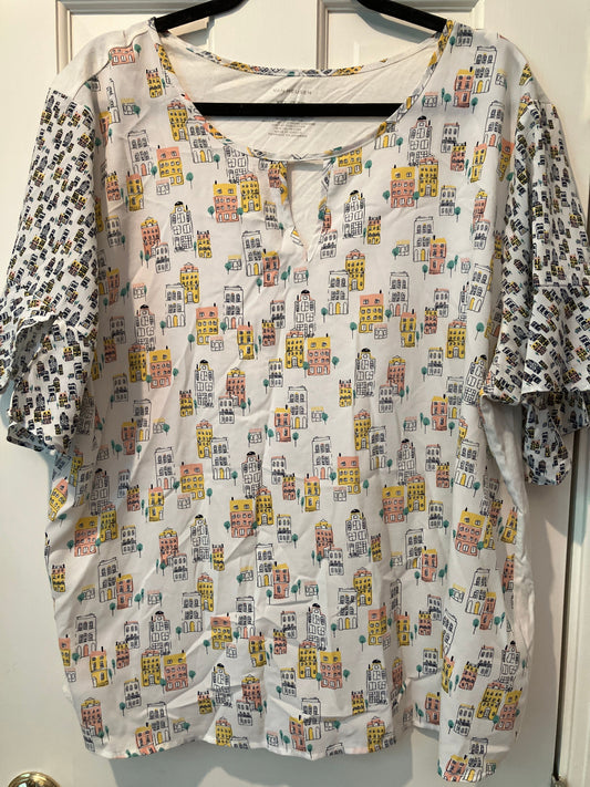 Van Heusen 2xl ruffled sleeve tshirt Elbow length sleeve, back of shirt is solid white Women's - XXL