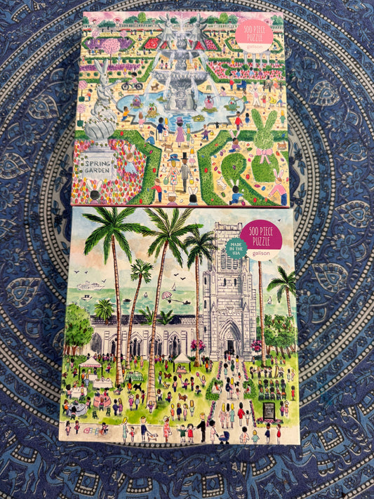 500 piece puzzle 2 pack bundle Galison spring garden and church Puzzle