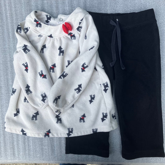 Carter's / Koala Kids - 18m fleece sweatpants black, fleece long-sleeved white shirt with black deer, red bow 18 Months