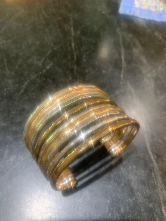 No brand Chunky silver and gold tone bangle bracelet, not worn Jewelry