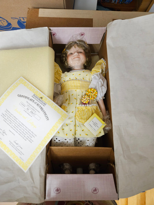 Ashton-Drake galleries- porcelain doll- from 1997 Sunshine and Lollipops- yellow dressed girl, new in box Dolls and Accessories
