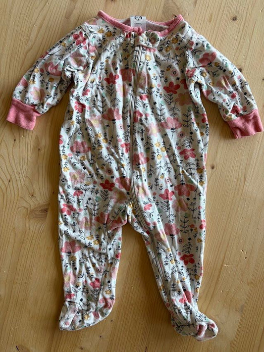 Gerber, 3-6m, White and Pink Floral Pajamas Footie Pajamas, White and Pink Flower Pattern 3 Months