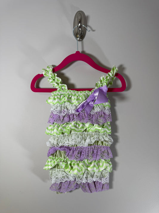 Petti Romper Lilac/White Lace & Mint Green/White Satin Chevron Romper 6 Months