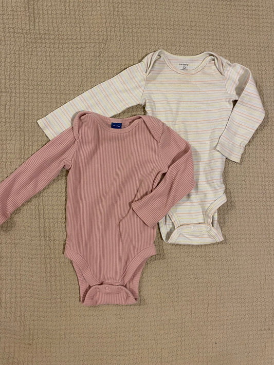Carters and Old Navy Pink Old Navy and stripped Carters long sleeve onesies 6 Months