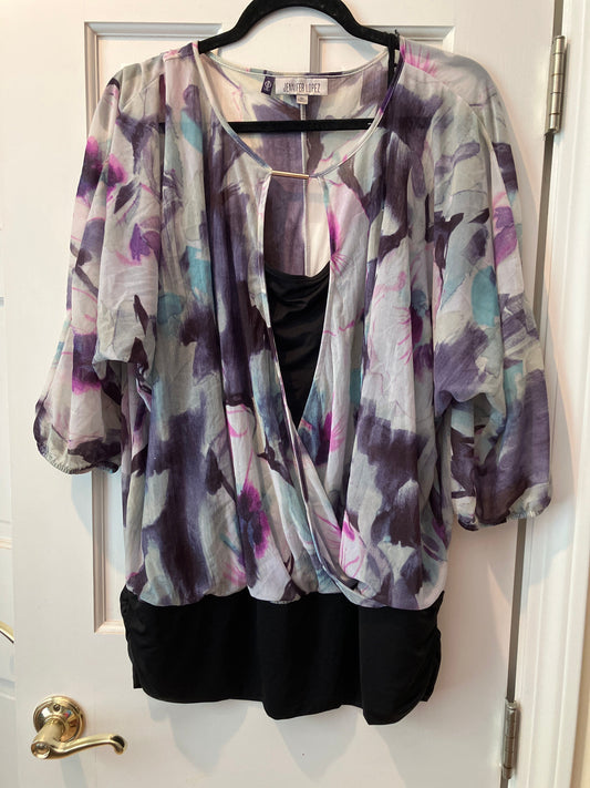 Jennifer Lopez blouse size xl built in tank top Adjustable straps blouse cinched bottom waist half sleeves Women's - XL