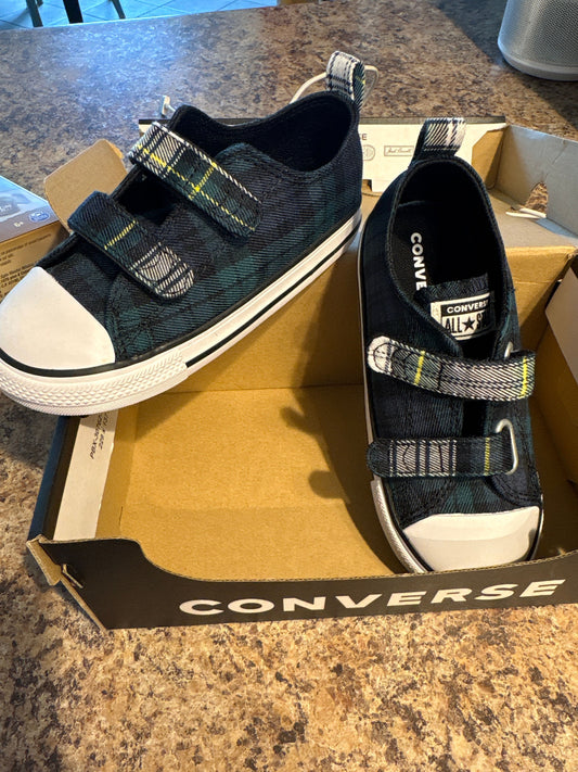 Converse, 10c, sneakers New in box, blue and green plaid Velcro sneakers 10 (Lil' Kid)