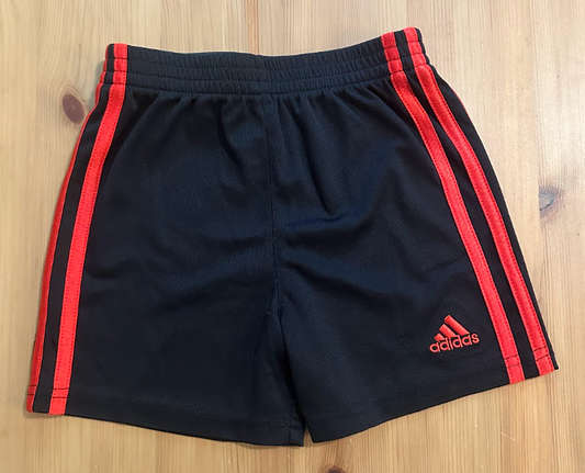 2T Adidas Black Athletic Shorts w/ Red Side Piping Black Soft Swishy Shorts for Sports, Summer 2T