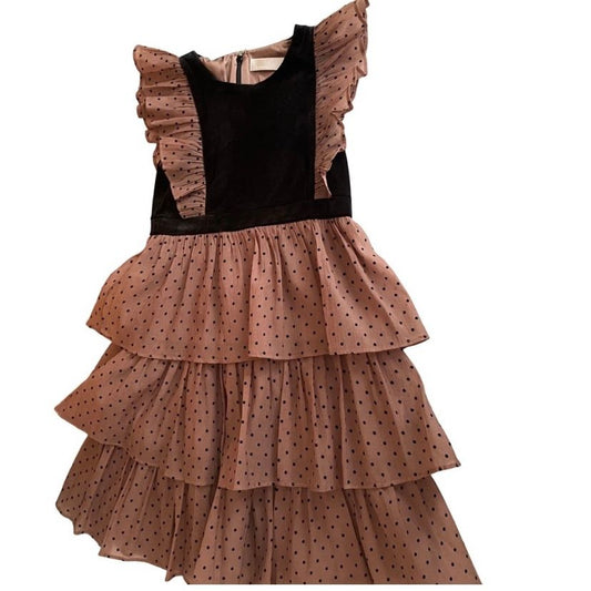 Rachel Parcell Velvet polka dot ruffle party dress 7 brown 7