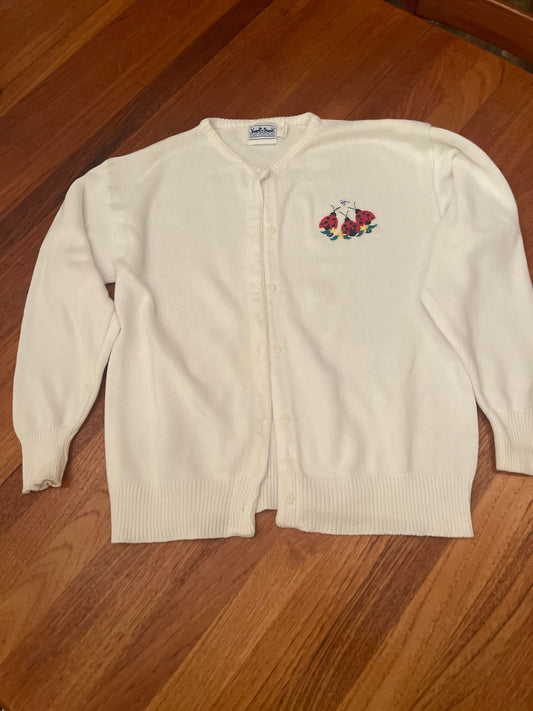 Fast Friends 10/12 White cotton cardigan with embroidered ladybugs 10