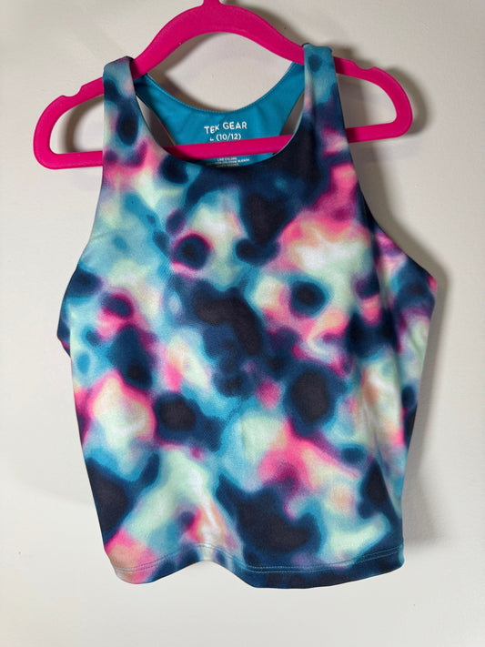 Tek Gear Navy Blue/Pink/White Blurred Focus Print Sportsbra Tank Sz 10-12 10