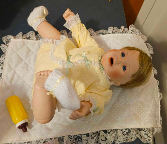 Danbury Porcelain Doll- Playing Footsies Judy Belle, 1990 collection, with papers Dolls and Accessories