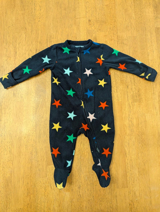 Old Navy, 6-9m, fleece long sleeve pjs Black w/ colored stars, double zipper 6 Months