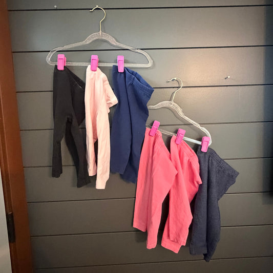 Caters 6 pairs of leggings, bright pink light pink black navy and jean 12 Months