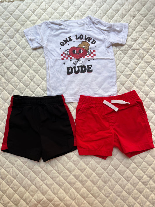 Etsy & Jumping beans One loved dude with red shorts and black/red shorts 12 Months
