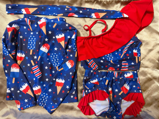 Amazon 3 piece red white and blue bathing suit 3T