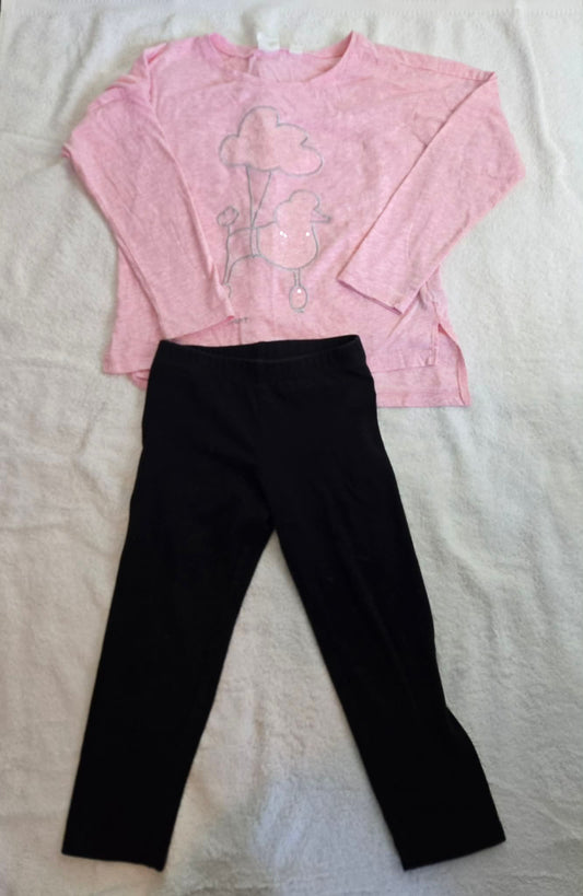 Gap Kids and Old Navy Girls' Size 6 Pink long sleeve T-shirt and Black Leggings 6