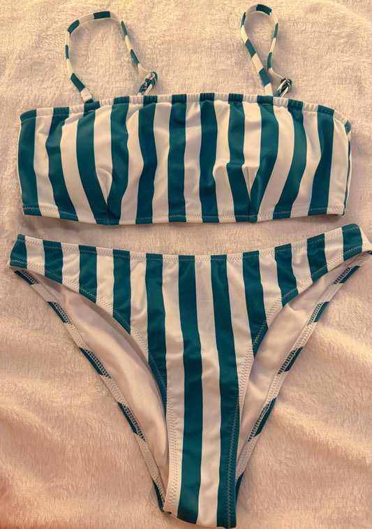 Unknown Womens 2 piece bikini White and teal stripes Women's - S
