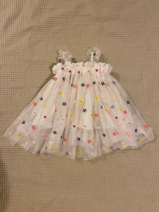 Audrey Camille Tulle party dress with embroidered flowers 12 Months