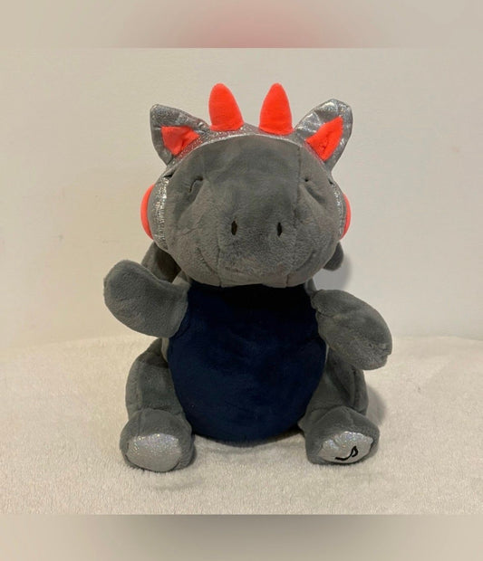 FAO Schwarz DJ Glow Bright Plush Dragon gray dragon with headphones, lights up and plays music Plush Toys