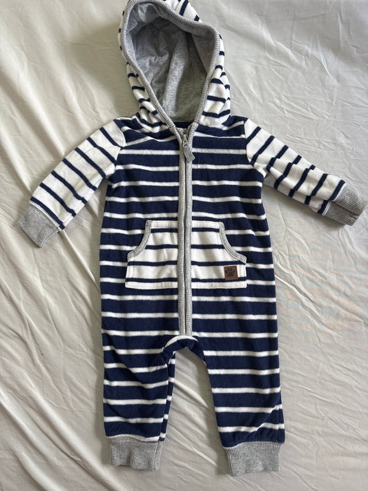 Carters 3 months, fleece suit Blue and white stripe, great used condition 3 Months