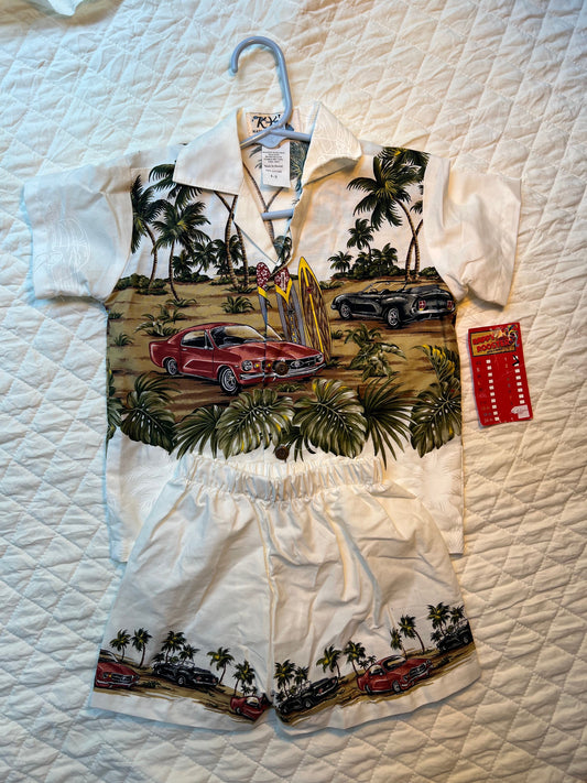 Happy Rooster Hawaiian Car shirt with matching shorts 2T