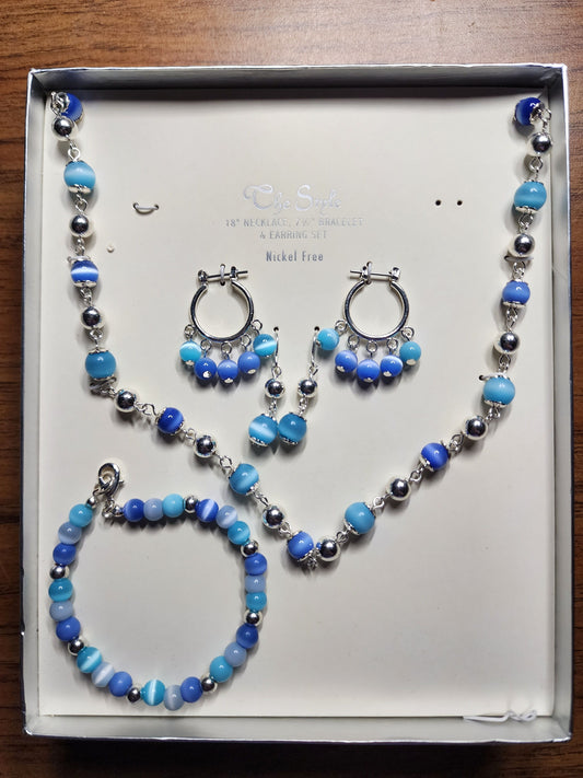 NEW - the Style Necklace, Bracelet, & Earing Set 2 tone Blue & Silver colors Jewelry