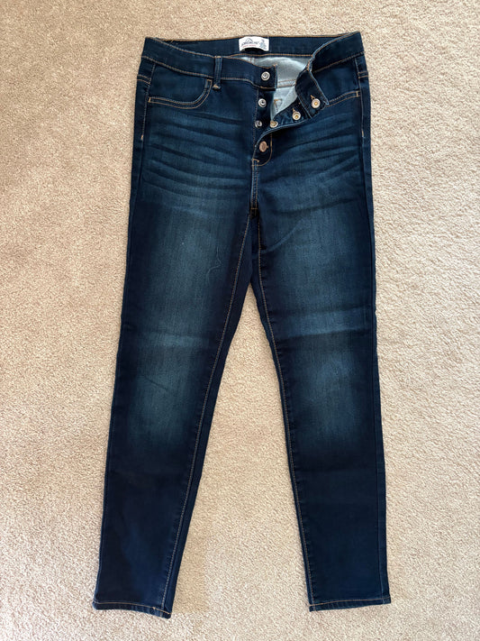 Jordache, 16, Girls Super Skinny high rise jeans dark blue wash, button fly closure, like new 16
