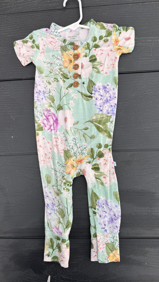 Posh Peanut bamboo one piece Snap legs button front floral 12-18 months 18 Months