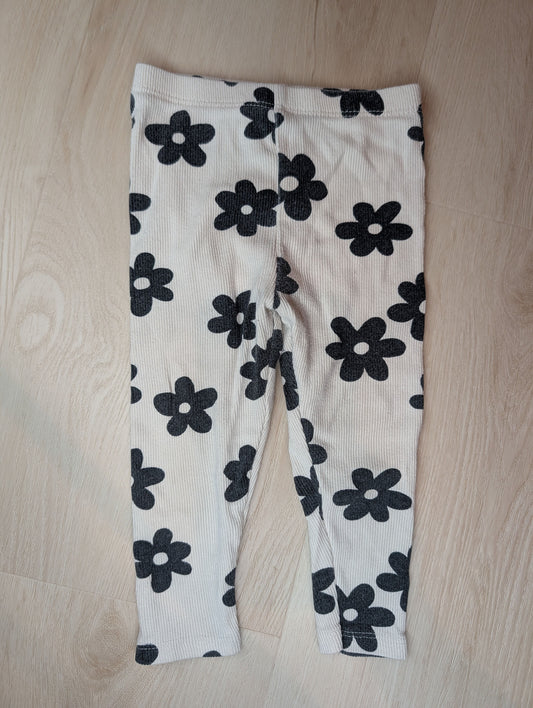 Cat & Jack ribbed knit pants, 12m Off white ribbed knit pants with black flowers 12 Months