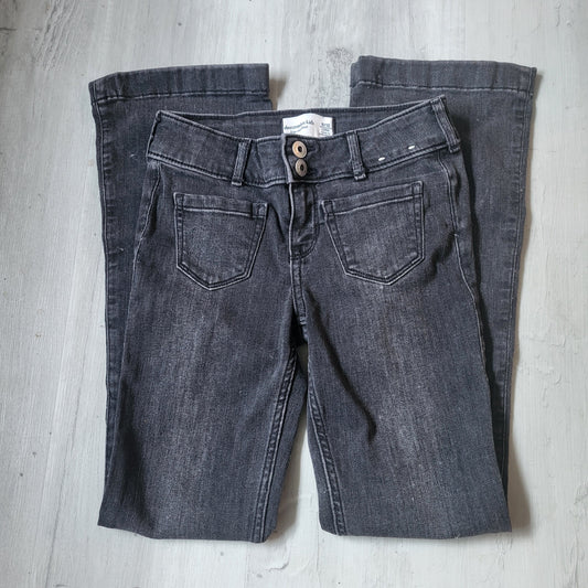 Abercrombie Kids 9/10 Long length Faded black low rise boot jeans.  Good condition 9