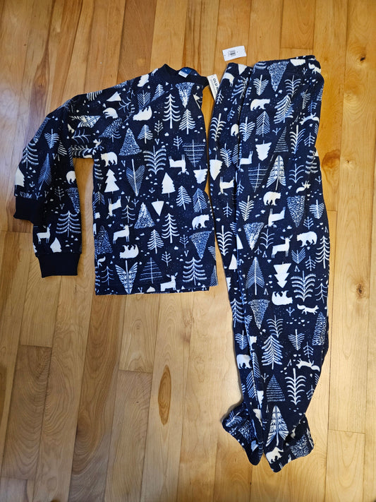 Old Navy fleece 2 piece pajamas size medium nwt navy blue with white trees and polar bears Women's - M
