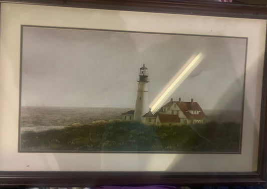 Portland Head Light Large, heavy matted and framed photo. Beautiful wood frame.