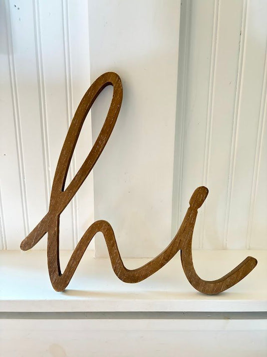 Wall Hanging, Sign, Natural Wood "hi" sign, wood finish wall hanging Decor