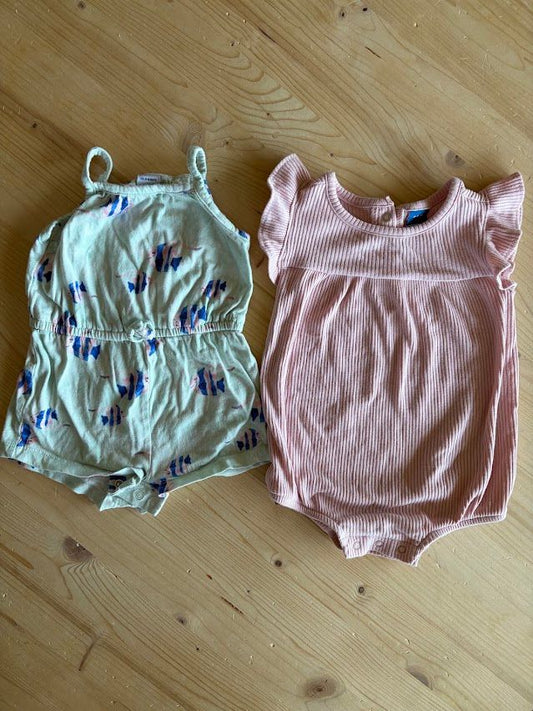 Old Navy, 3-6m, Rompers 2 Pack: Rompers, Pink and Blue with Fish 3 Months