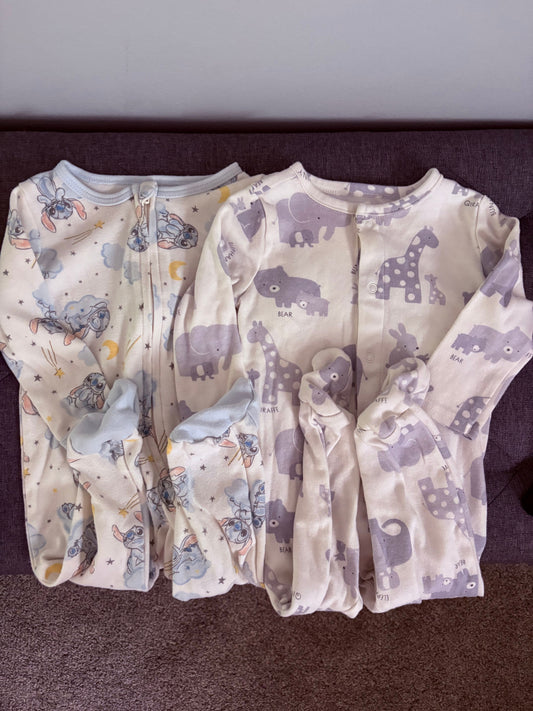 Disney Baby and Bundles Baby Place Footie Onesies 2 Items Stitch Onesie and Animal Onesie Both Size 3-6 Months 3 Months