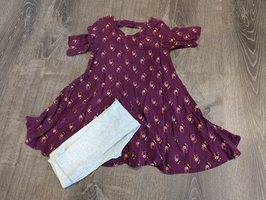 Old Navy Purple Floral Dress and Carter's Leggings Gray Leggings, Purple Floral Swing Dress 3/4 Sleeve 4T/4