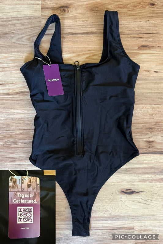 Hey Shape Black compression zip up one piece Women's - M