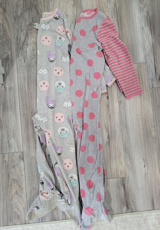 Carters 2 pack pj pajamas sleepers girls 5T fleece polka dot and bear 5T/5