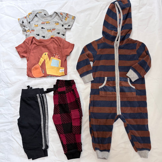 Carters 1pc fleece suit and blue joggers ALL 12m Garanimals red/black plaid pants, 2 Gerber onesies 12 Months