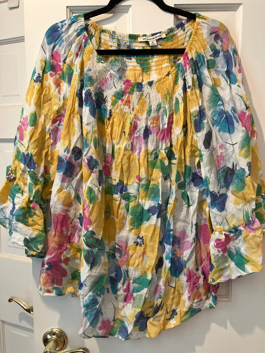 Zac & Rachel size 2xl flowy tshirt blouse camisole 3 quarter sleeves ruffled loose flowy, ruched neckline Women's - XXL