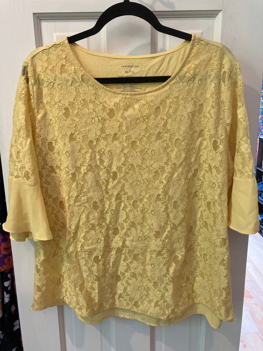 Van Heusen size XL half length flare sleeve blouse Yellow with laced front tshirt camisole Women's - XL