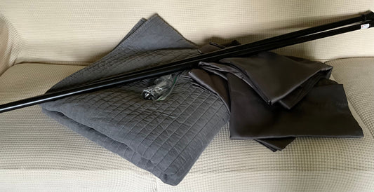 Amazon Curtains,3 pair 63 in., 2 pressure rods, queen spread, all gray. Miscellaneous
