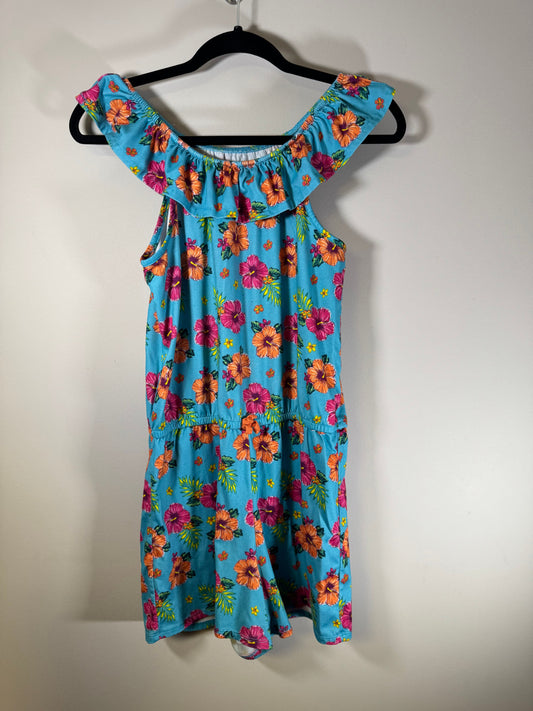 Wonder Nation Turquoise/Pink/Orange Hibiscus Floral Romper 14