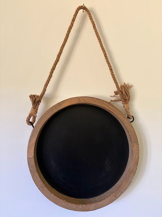 Circle Chalk Board, 14" Diameter Round Chalk Board, Jute Rope Hanger Decor