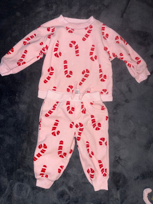 Carters 6 Month Candy Cane Set Soft Pink Candy Cane Top & Bottom 6 Months