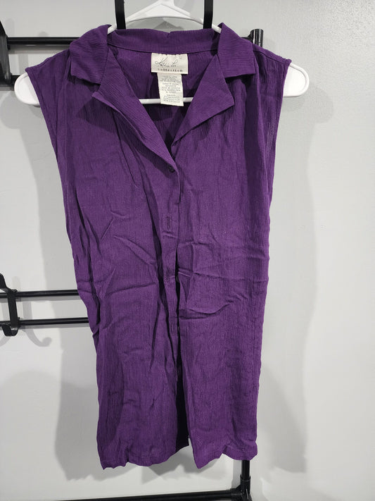 Kathie Lee, L, Button Up Tank Purple, Collared w. tie in back Women's - L