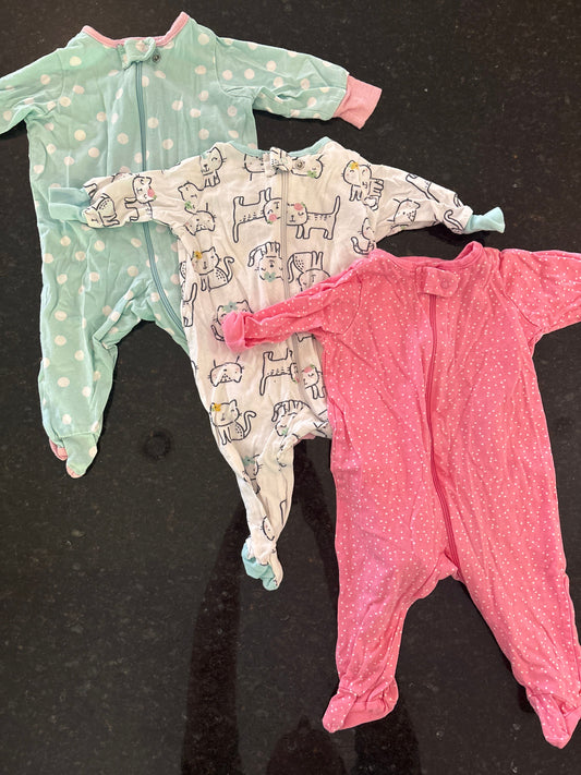 Onesies Brand 3 footie pjs all size 0-3m Newborn